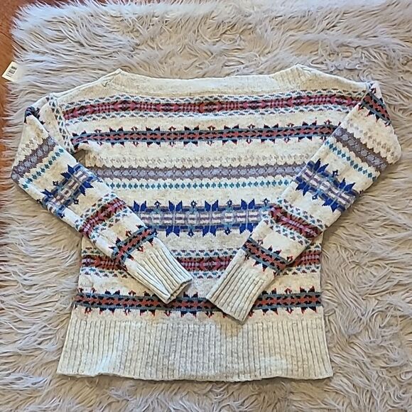 American eagle outfitters‎ wool blend tan, red and blue winter pattern sweater - Picture 6 of 6
